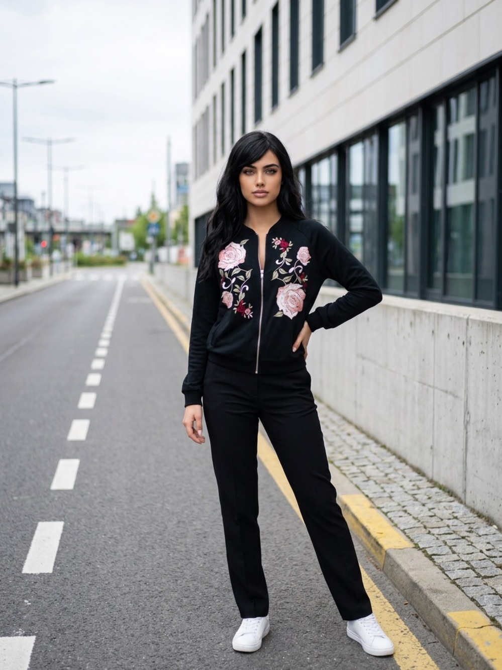 Democracy Track Jacket Black Sz Embroidered Floral - Picture 11 of 11